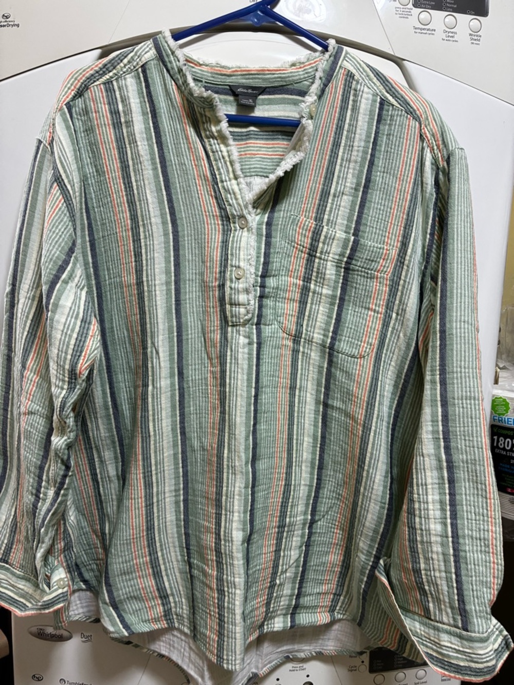 Eddie Bauer Striped Long-Sleeve Henley in Green, Navy & Orange